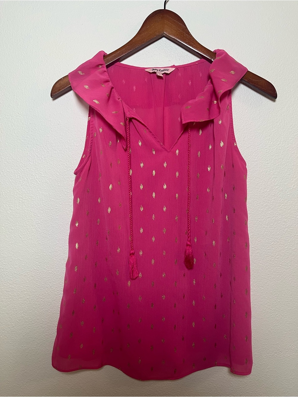 Vintage Juicy Couture Hot Pink Sleeveless Blouse with Gold Foil Accents